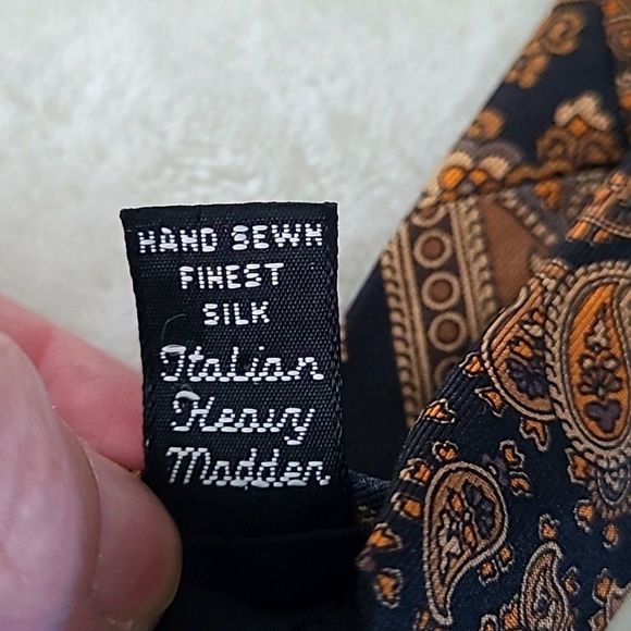 Vintage Robert Talbott Hand Sewen 100% Silk Neck Tie Paisley Brown Black Italian - Picture 7 of 13